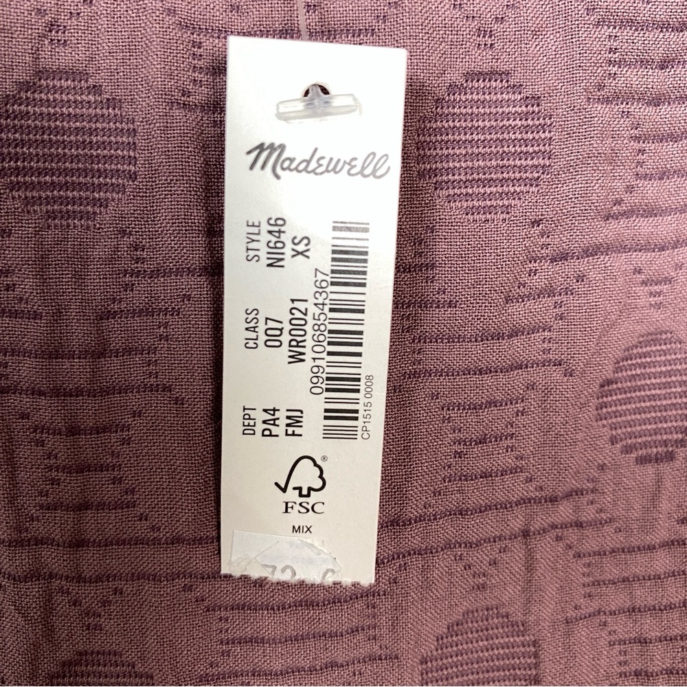 Madewell Quilted Puff-Sleeve Mini Babydoll Dress Dusty Purple Fig Pockets XS NWT - Picture 8 of 12